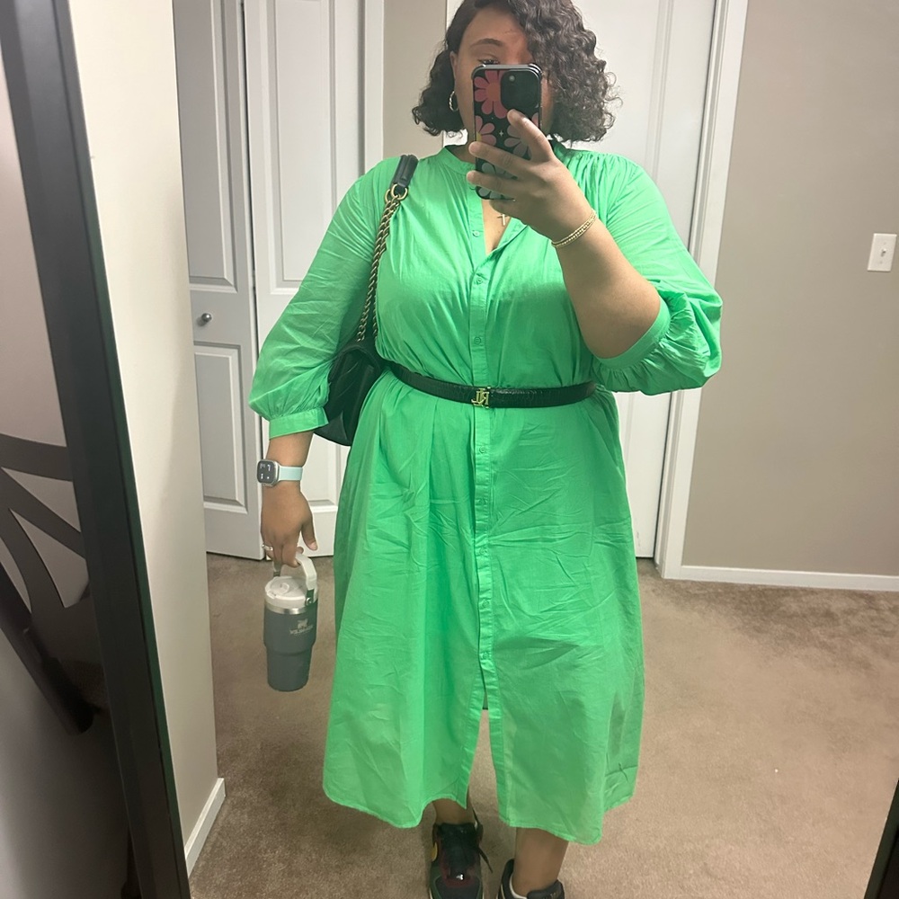 H&M Vibrant Green Button-Front Midi Dress